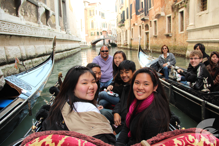 In Venice, students rode gondolas along the citys scenic waterways. Students also experienced the contrast between Romes hectic streets and Venices soothing atmosphere.