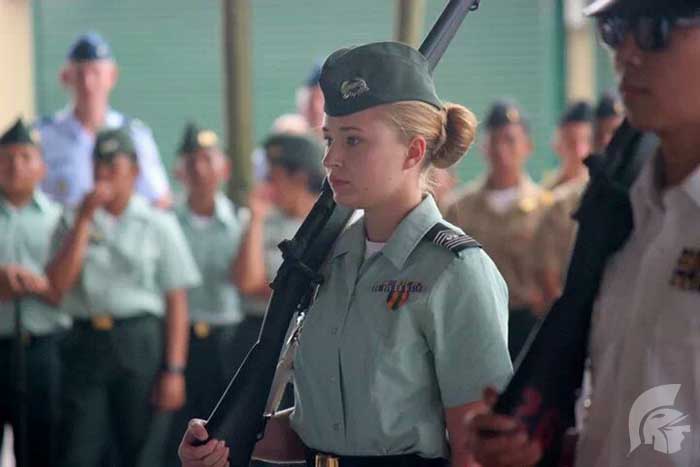 Senior Natasha Parowski, a third-year student in the JROTC program, served as drill commander before being promoted.