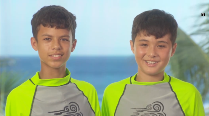(Nickelodeon) (L-R): Azriel Burcham (9) and Spencer Thomsen (9) completed three challenges for the race that tested their ability to work as a team.