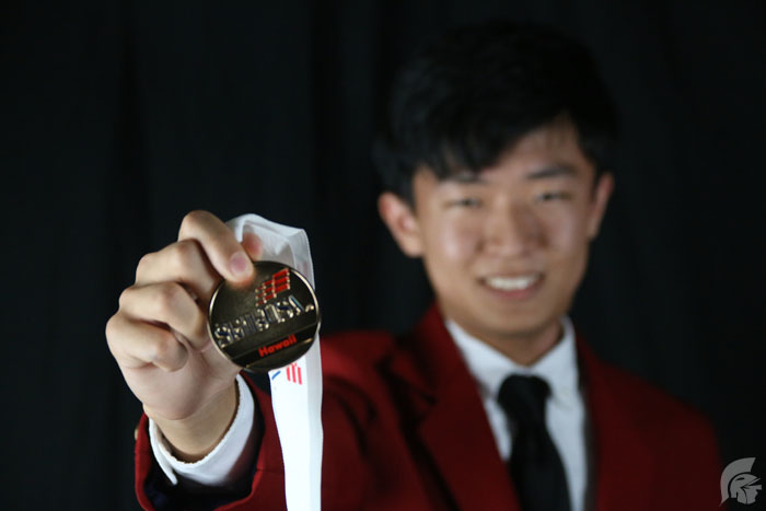 (Matthew Kawamoto | Trojan Times) Joseph Fujinami (12) received a gold medal in the Architectural Drafting Competition. He was one of seven SkillsUSA gold medalists.