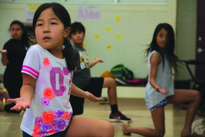 Katie Hashimoto | Trojan  Times Maya Nakamoto (second grade), sea creature ensemble, is one of many young children who are a part of the cast. In this all ages musical, all actors have been practicing for the debut of “The Little Mermaid” musical on March 17.