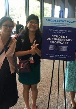 Willow Otaka (far left) and Mia Murasaki (second from the left) visiting the Smithsonian to watch the presentation of their student documentary.