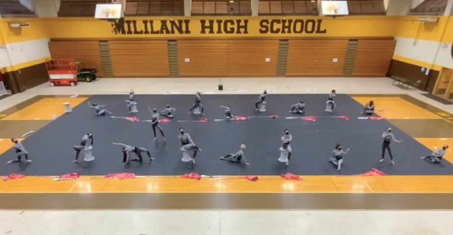 The ending pose from the MHS Winter Guards finals performance, Turn to Stone.
(Screenshot taken from finals performance video)